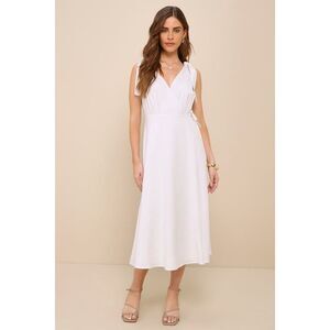 Lulus Charming Tendencies White Surplice Wrap Midi Dress - Size S